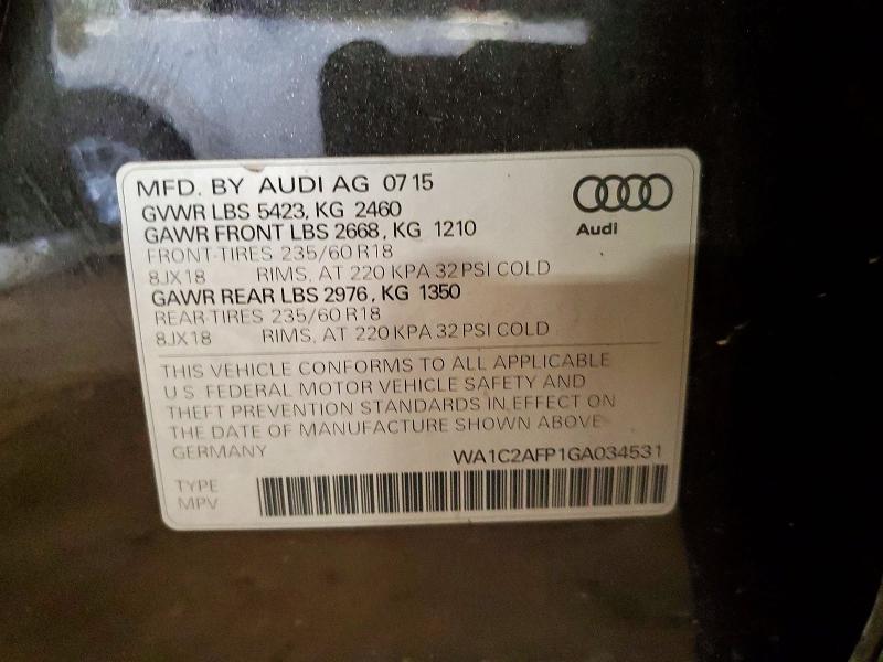2016 Audi Q5 მანქანა იყიდება აუქციონზე, vin: WA1C2AFP1GA034531, აუქციონის ნომერი: 49787816
