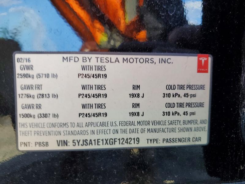 2016 Tesla Model S მანქანა იყიდება აუქციონზე, vin: 5YJSA1E1XGF124219, აუქციონის ნომერი: 49107466