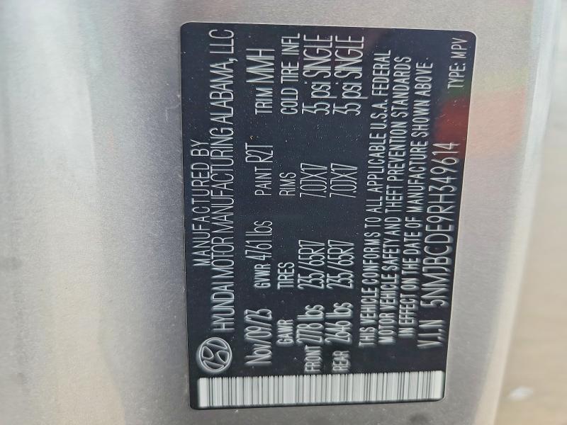 48604146 :رقم المزاد ، 5NMJBCDE9RH349614 vin ، 2024 Hyundai Tucson مزاد بيع