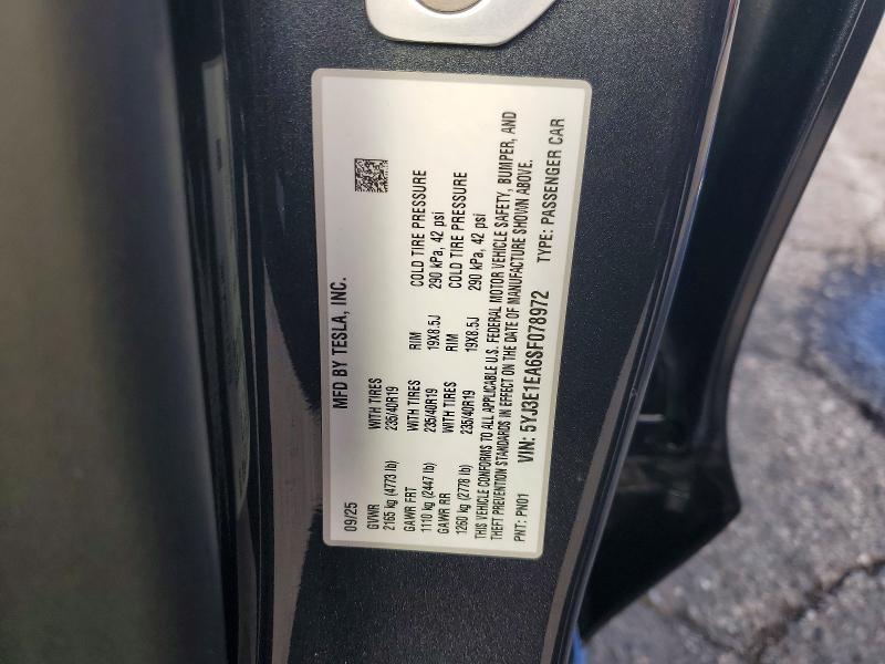 49665846 :رقم المزاد ، 5YJ3E1EA6SF078972 vin ، 2025 Tesla Model 3 مزاد بيع