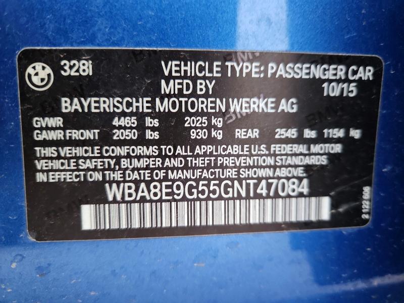 Продажа на аукционе авто 2016 Bmw 328, vin: WBA8E9G55GNT47084, номер лота: 50993206
