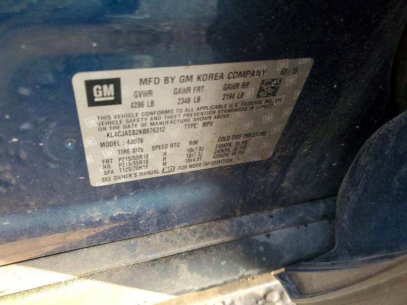 2019 Buick Encore მანქანა იყიდება აუქციონზე, vin: KL4CJASB2KB876312, აუქციონის ნომერი: 48819826