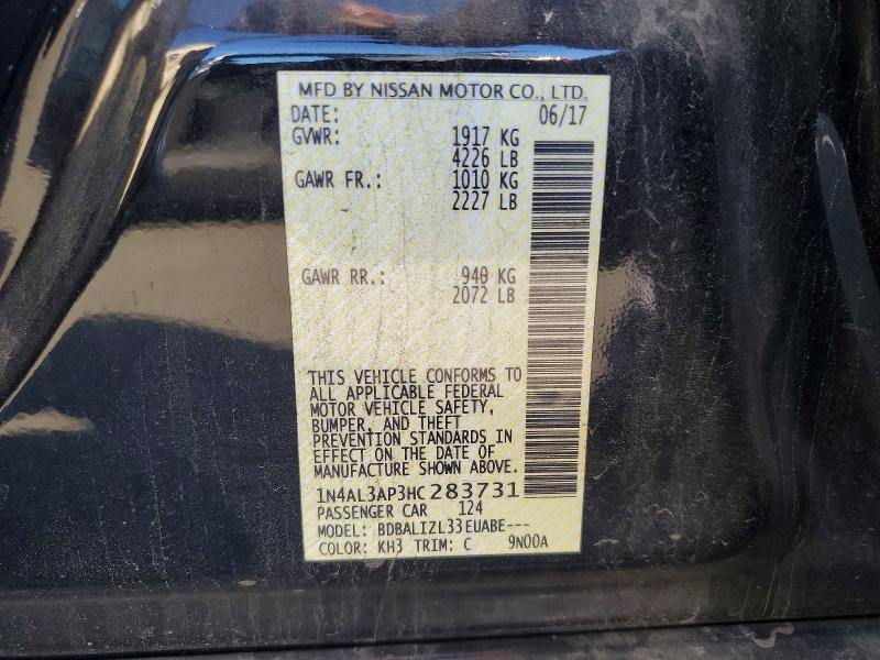 47661176 :رقم المزاد ، 1N4AL3AP3HC283731 vin ، 2017 Nissan Altima مزاد بيع