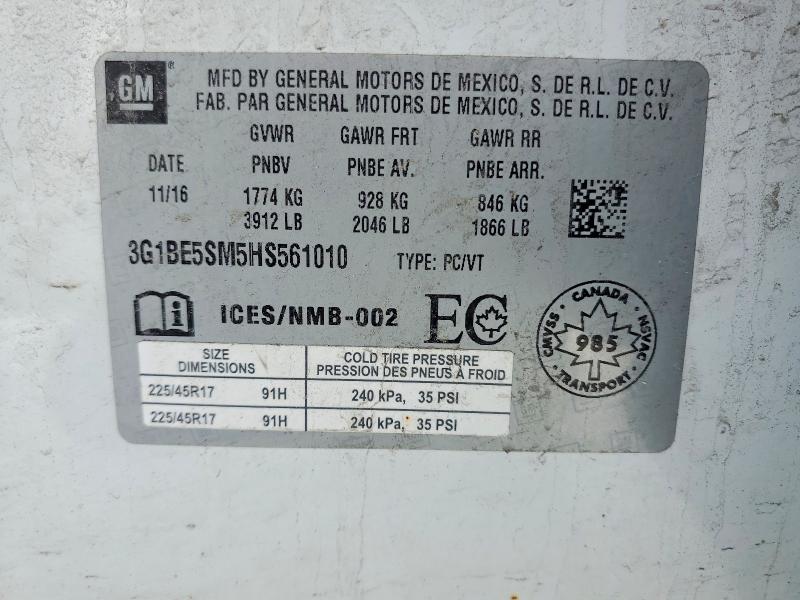 Продаж на аукціоні авто 2017 Chevrolet Cruze, vin: 3G1BE5SM5HS561010, номер лоту: 48786586
