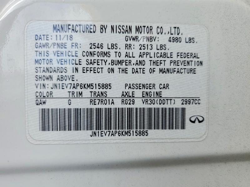 Aukcja sprzedaży 2019 Infiniti Q50, vin: JN1EV7AP6KM515885, numer aukcji: 48660996