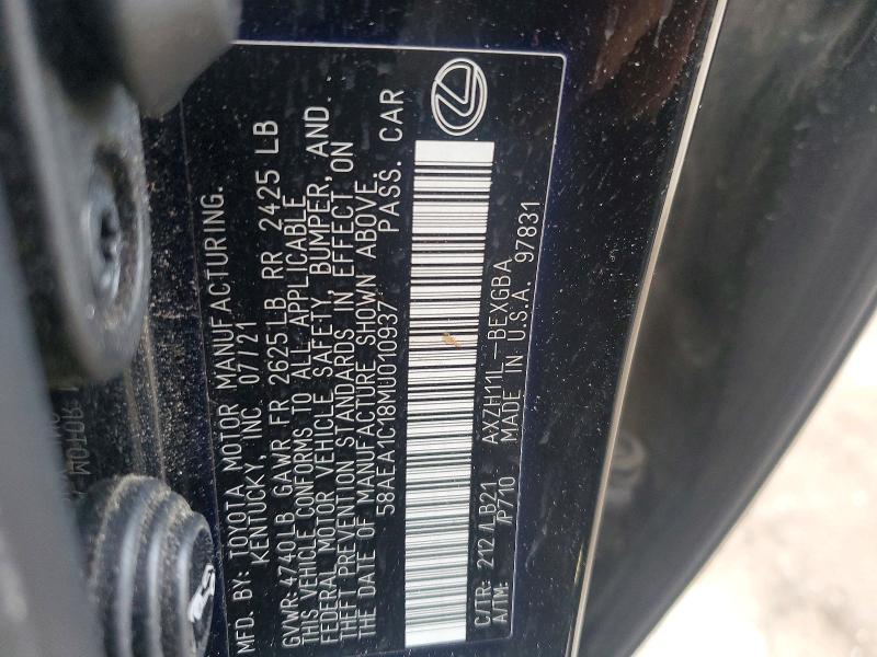 2021 Lexus Es მანქანა იყიდება აუქციონზე, vin: 58AEA1C18MU010937, აუქციონის ნომერი: 51953186