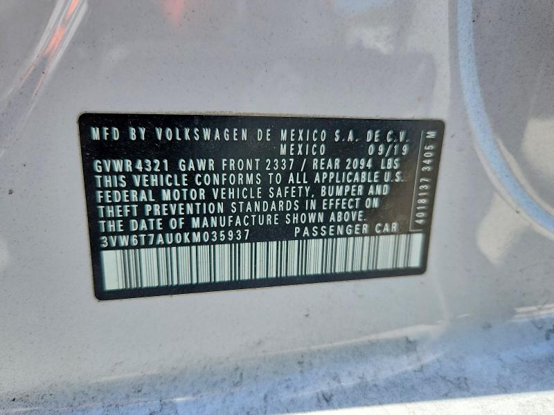 49131616 :رقم المزاد ، 3VW6T7AU0KM035937 vin ، 2019 Volkswagen Gti مزاد بيع