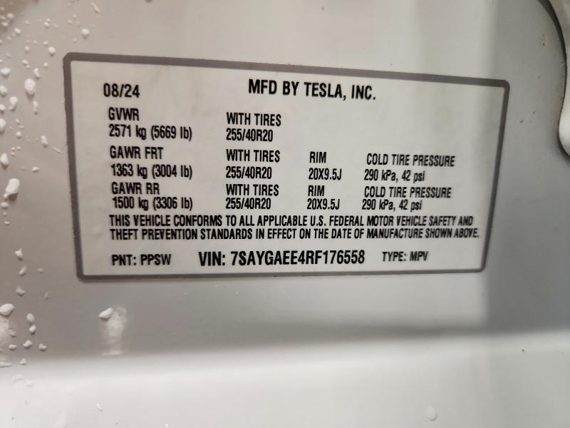 2024 Tesla Model Y მანქანა იყიდება აუქციონზე, vin: 7SAYGAEE4RF176558, აუქციონის ნომერი: 51104076