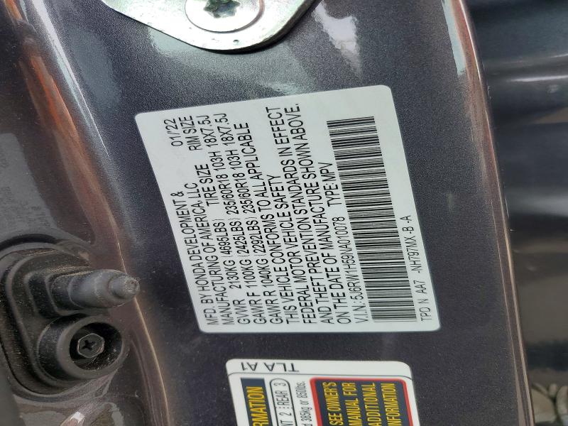 48591226 :رقم المزاد ، 5J6RW1H59NA010078 vin ، 2022 Honda Crv مزاد بيع
