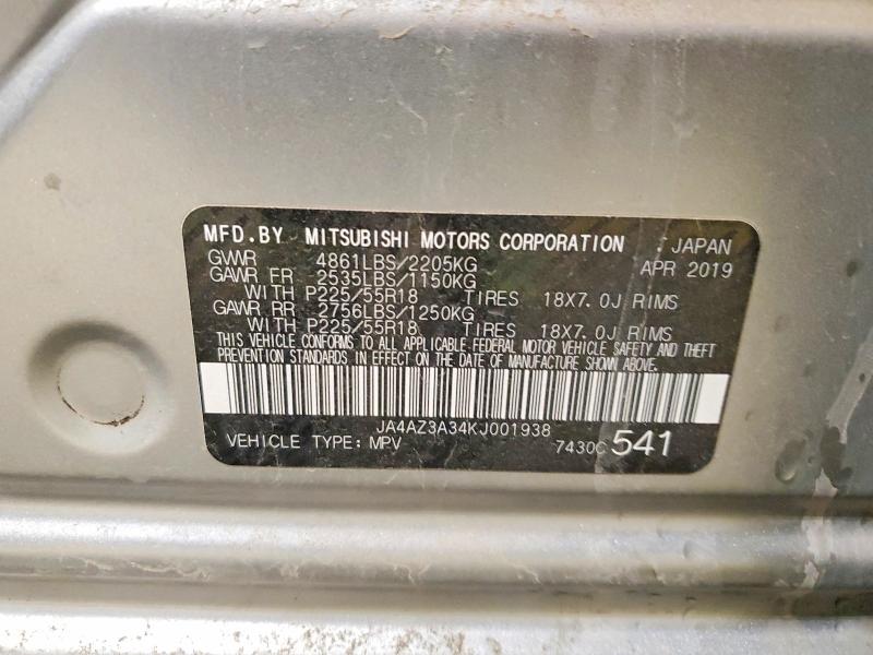 Auction sale of the 2019 Mitsubishi Outlander, vin: JA4AZ3A34KJ001938, lot number: 49650396