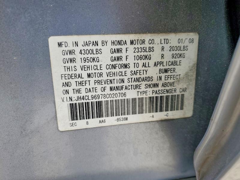 Продаж на аукціоні авто 2008 Acura Tsx, vin: JH4CL96978C020706, номер лоту: 48895776