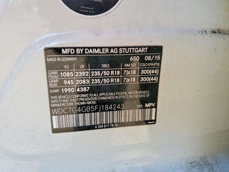 Продаж на аукціоні авто 2015 Mercedes-benz Gla, vin: WDCTG4GB5FJ184243, номер лоту: 48304496