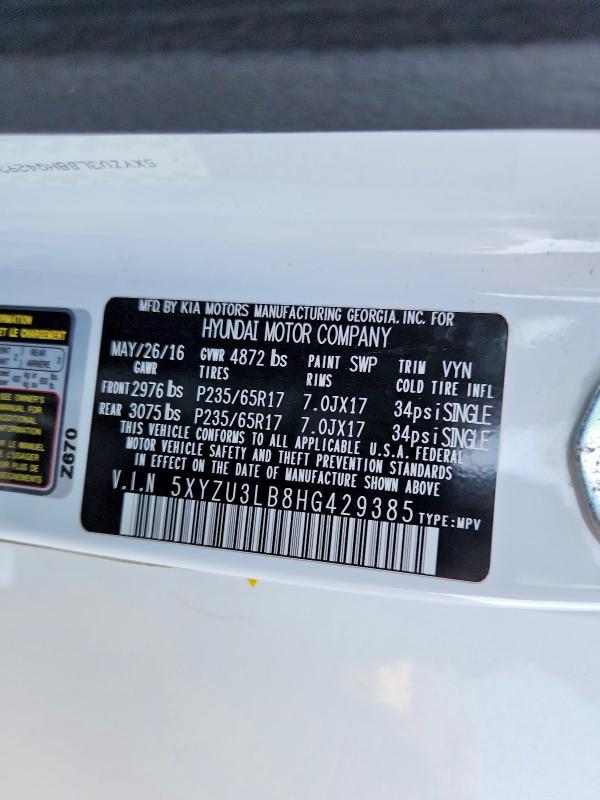 Aukcja sprzedaży 2017 Hyundai Santa Fe Sport, vin: 5XYZU3LB8HG429385, numer aukcji: 51645356