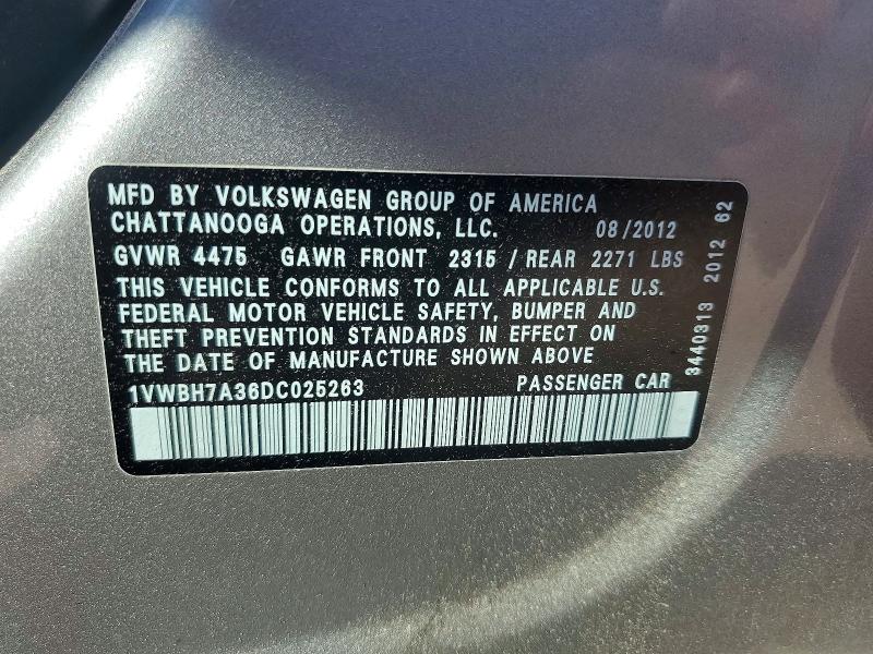 Aukcja sprzedaży 2013 Volkswagen Passat, vin: 1VWBH7A36DC025263, numer aukcji: 48768976