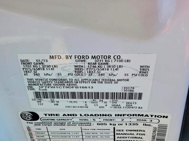 Продаж на аукціоні авто 2013 Ford F150, vin: 1FTFW1CT9DFB16613, номер лоту: 51143646