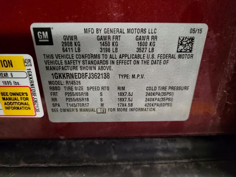 Продаж на аукціоні авто 2015 Gmc Acadia, vin: 1GKKRNED8FJ362138, номер лоту: 48190446