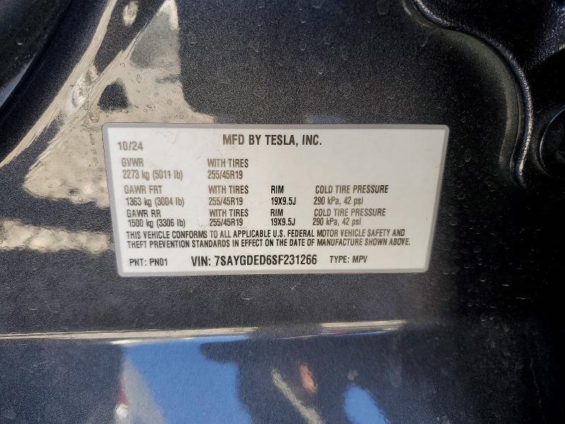 50120836 :رقم المزاد ، 7SAYGDED6SF231266 vin ، 2025 Tesla Model Y مزاد بيع