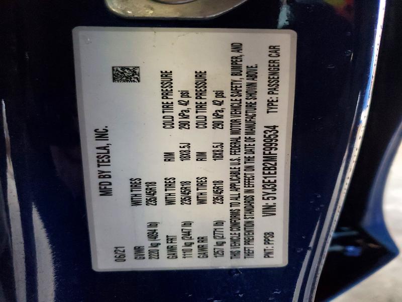 Aukcja sprzedaży 2021 Tesla Model 3, vin: 5YJ3E1EB2MF999534, numer aukcji: 50491496