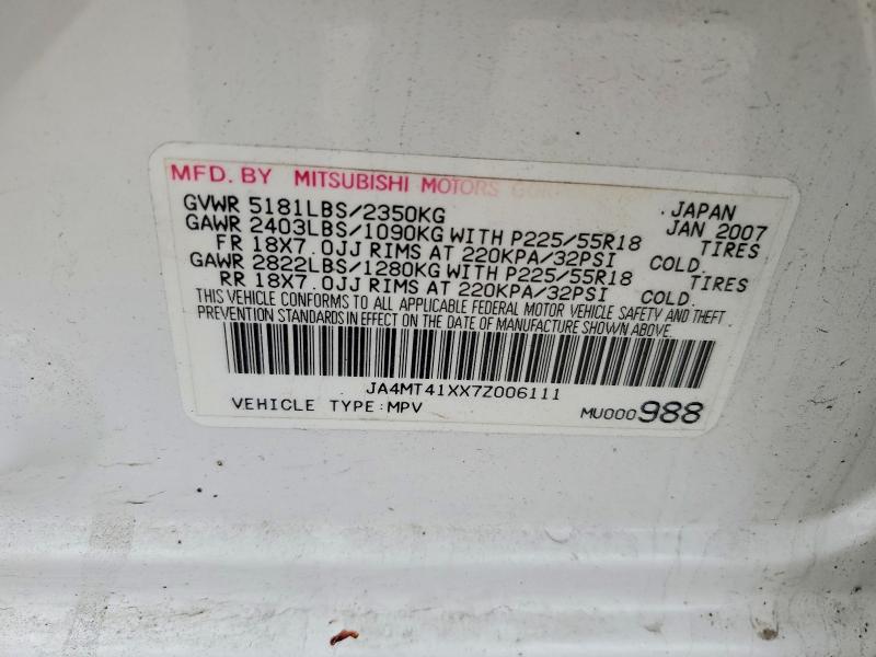 Продаж на аукціоні авто 2007 Mitsubishi Outlander, vin: JA4MT41XX7Z006111, номер лоту: 50899906