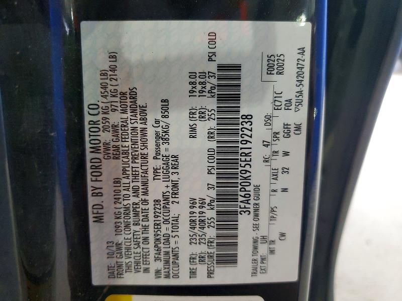 Продаж на аукціоні авто 2014 Ford Fusion, vin: 3FA6P0K95ER192238, номер лоту: 50160066