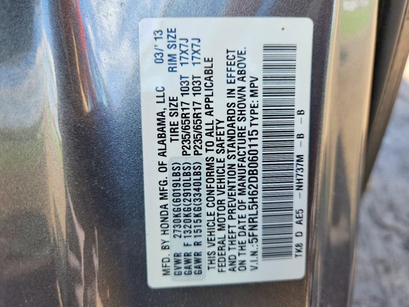 Aukcja sprzedaży 2013 Honda Odyssey, vin: 5FNRL5H62DB060115, numer aukcji: 51875036