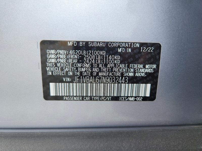 Продаж на аукціоні авто 2022 Subaru Wrx, vin: JF1VBAL67N9032443, номер лоту: 48326386