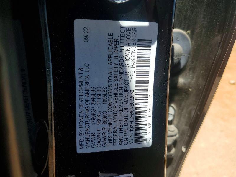 Aukcja sprzedaży 2022 Honda Civic, vin: 19XFL2H89NE023069, numer aukcji: 49882216