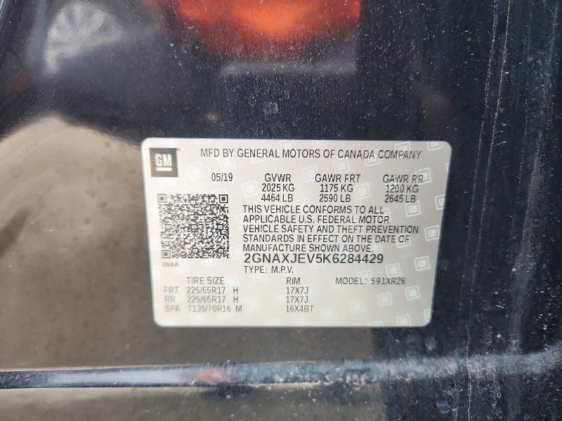 50945186 :رقم المزاد ، 2GNAXJEV5K6284429 vin ، 2019 Chevrolet Equinox مزاد بيع