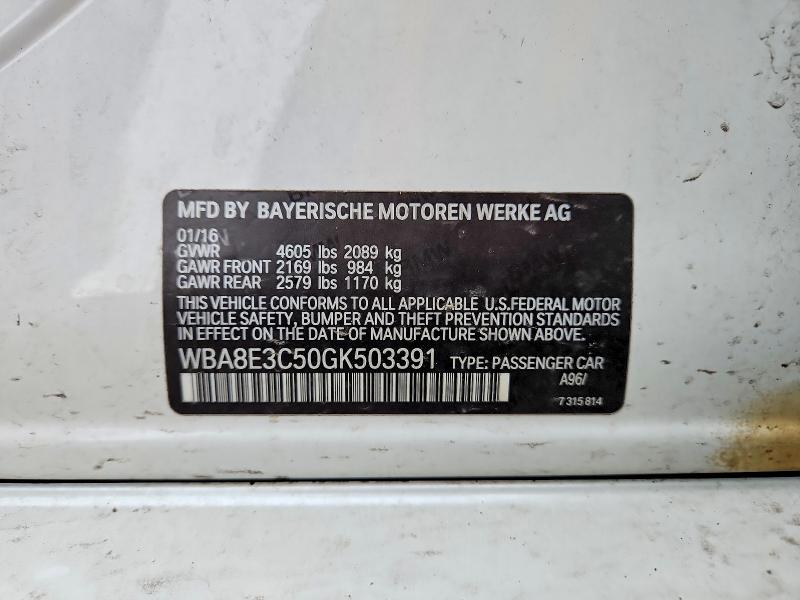 Aukcja sprzedaży 2016 Bmw 328, vin: WBA8E3C50GK503391, numer aukcji: 50154546