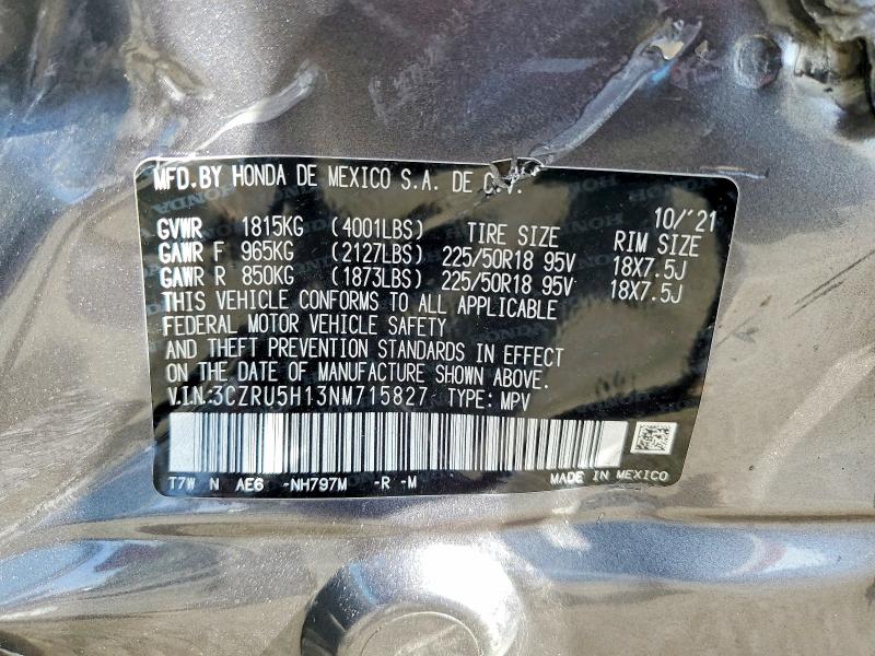 48530546 :رقم المزاد ، 3CZRU5H13NM715827 vin ، 2022 Honda Hr-v مزاد بيع