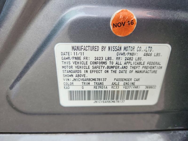 Aukcja sprzedaży 2012 Infiniti G37 Sedan, vin: JN1CV6AR8CM678137, numer aukcji: 47953056