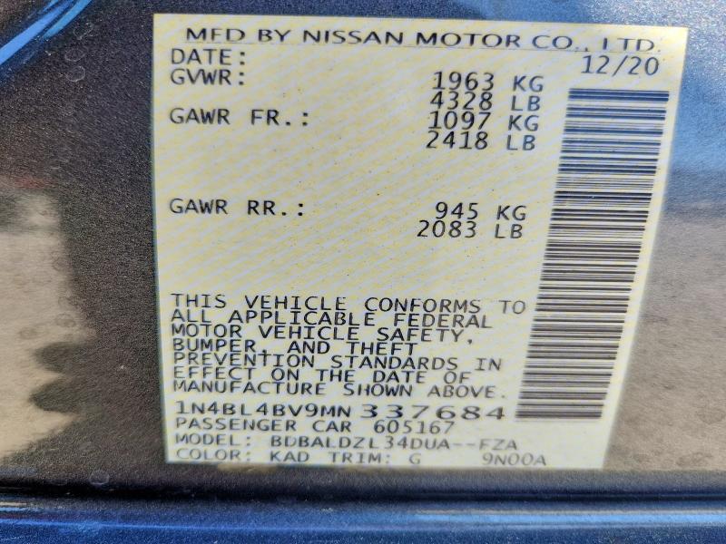 2021 Nissan Altima მანქანა იყიდება აუქციონზე, vin: 1N4BL4BV9MN337684, აუქციონის ნომერი: 48155426