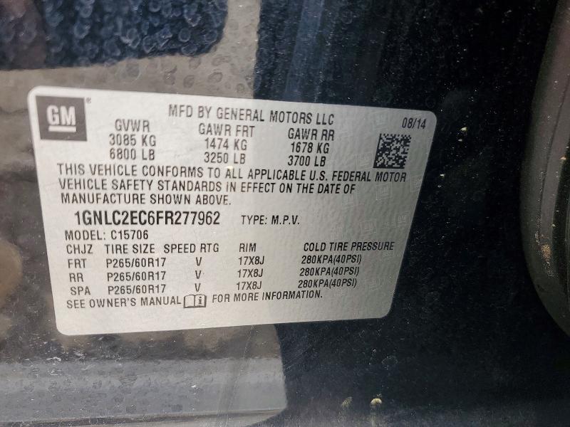 48851346 :رقم المزاد ، 1GNLC2EC6FR277962 vin ، 2015 Chevrolet Tahoe مزاد بيع