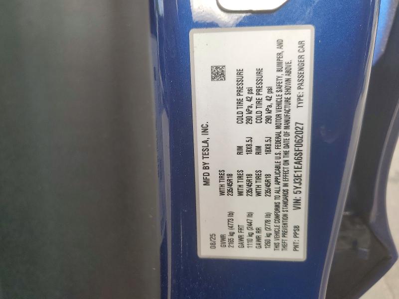Продаж на аукціоні авто 2025 Tesla Model 3, vin: 5YJ3E1EA6SF062027, номер лоту: 49140326