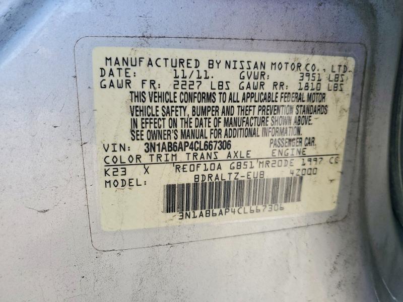Продаж на аукціоні авто 2012 Nissan Sentra, vin: 3N1AB6AP4CL667306, номер лоту: 51008736