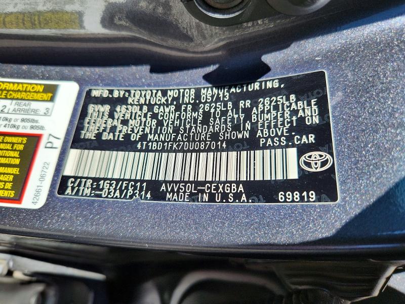 Продажа на аукционе авто 2013 Toyota Camry Hybrid, vin: 4T1BD1FK7DU087014, номер лота: 49022686