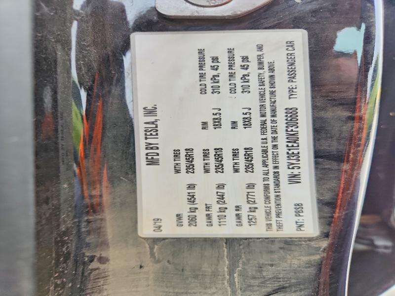 Продаж на аукціоні авто 2019 Tesla Model 3, vin: 5YJ3E1EA0KF306688, номер лоту: 51036896