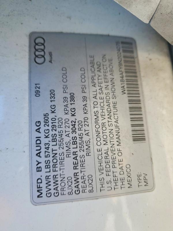 Продаж на аукціоні авто 2022 Audi Sq5, vin: WA1B4AFY9N2024075, номер лоту: 50401886