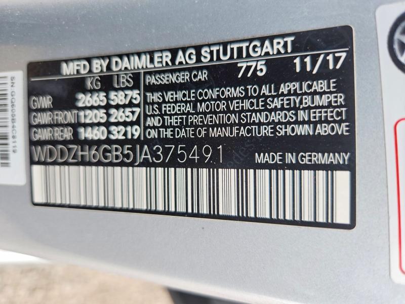 54493446 :رقم المزاد ، WDDZH6GB5JA375491 vin ، 2018 Mercedes-benz E مزاد بيع