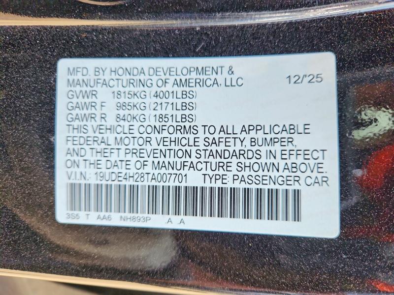Aukcja sprzedaży 2026 Acura Integra, vin: 19UDE4H28TA007701, numer aukcji: 49682646