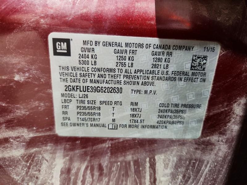 Aukcja sprzedaży 2016 Gmc Terrain, vin: 2GKFLUE39G6202630, numer aukcji: 50795026