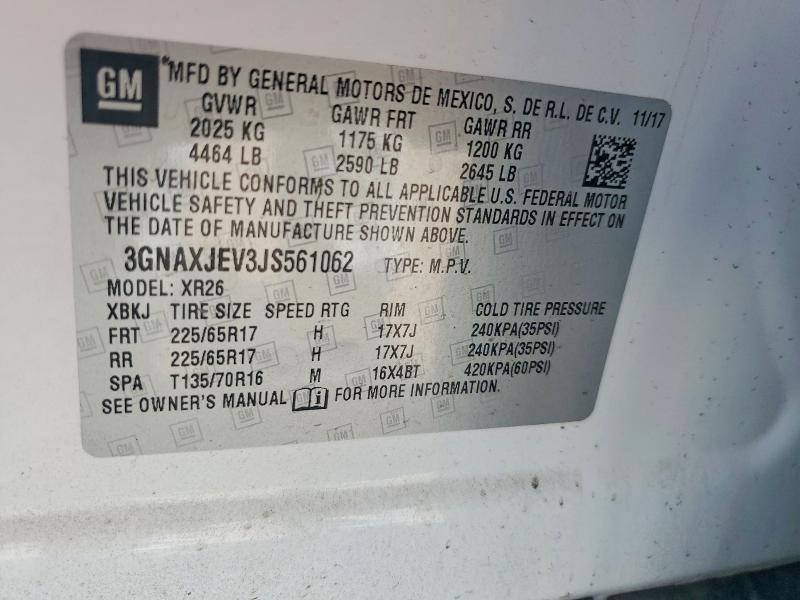 Продажа на аукционе авто 2018 Chevrolet Equinox, vin: 3GNAXJEV3JS561062, номер лота: 49066156