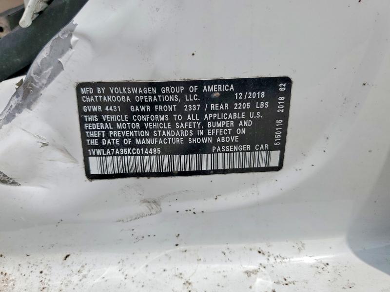 2019 Volkswagen Passat მანქანა იყიდება აუქციონზე, vin: 1VWLA7A35KC014485, აუქციონის ნომერი: 51036936