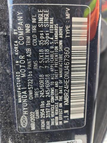 2022 Hyundai Palisade მანქანა იყიდება აუქციონზე, vin: KM8R24HE0NU467360, აუქციონის ნომერი: 50629816