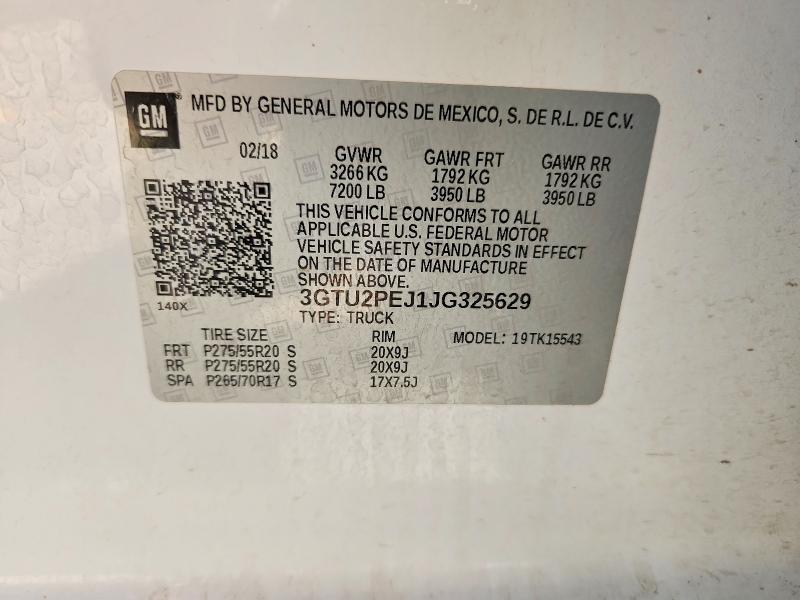Продаж на аукціоні авто 2018 Gmc Sierra, vin: 3GTU2PEJ1JG325629, номер лоту: 50809716