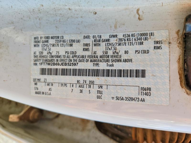 2018 Ford F250 მანქანა იყიდება აუქციონზე, vin: 1FT7W2B69JEB52597, აუქციონის ნომერი: 49753316
