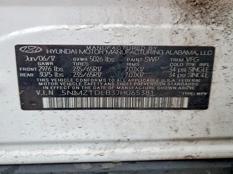 2018 Hyundai Santa Fe Sport მანქანა იყიდება აუქციონზე, vin: 5NMZTDLB3JH065381, აუქციონის ნომერი: 51469206