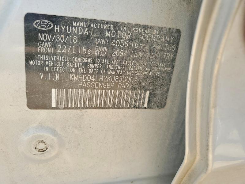 Aukcja sprzedaży 2019 Hyundai Elantra, vin: KMHD04LB2KU830007, numer aukcji: 50978246