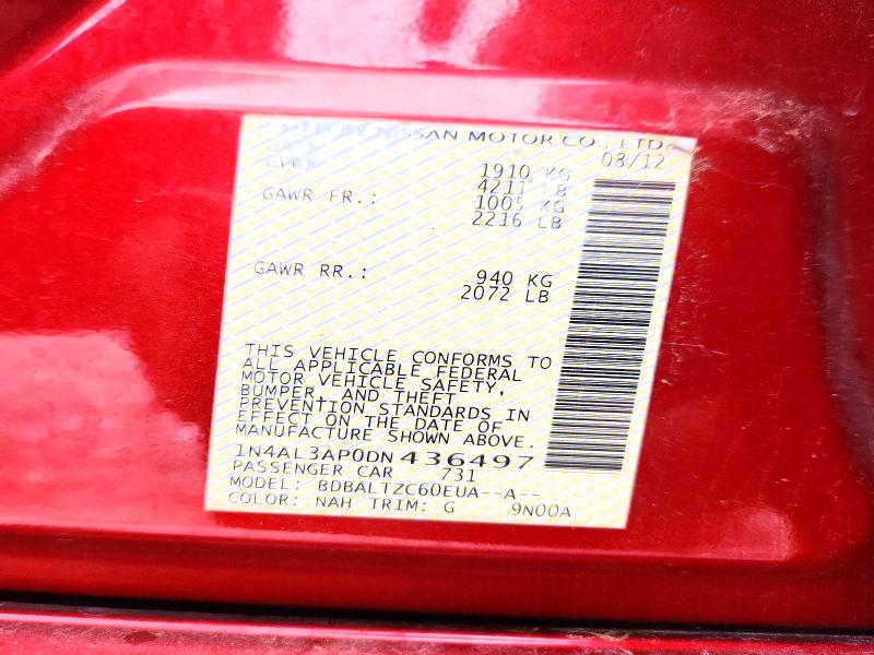 2013 Nissan Altima მანქანა იყიდება აუქციონზე, vin: 1N4AL3AP0DN436497, აუქციონის ნომერი: 49431806