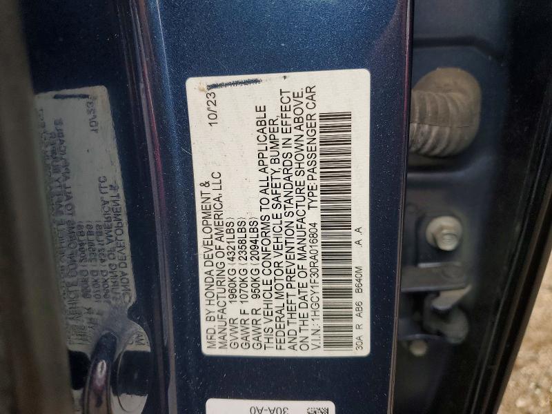 47504506 :رقم المزاد ، 1HGCY1F30RA016804 vin ، 2024 Honda Accord مزاد بيع